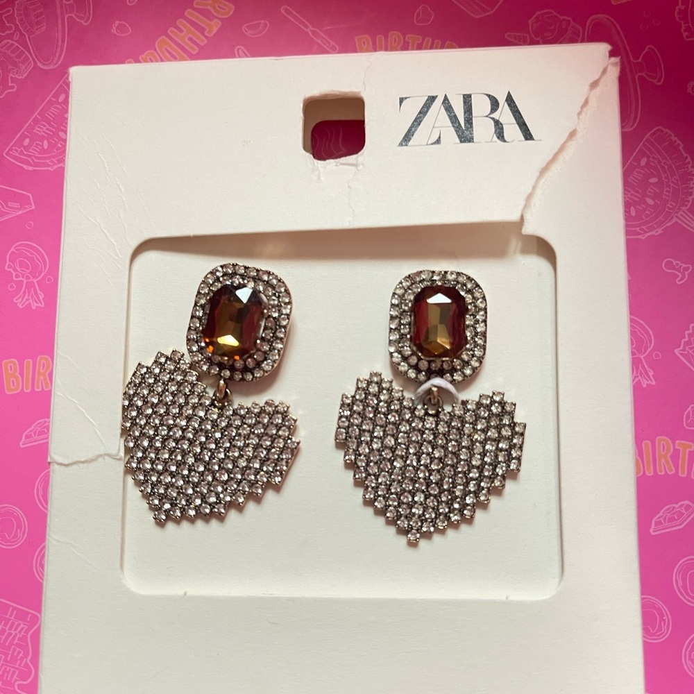 NWT Zara Silver Heart Drop Earrings